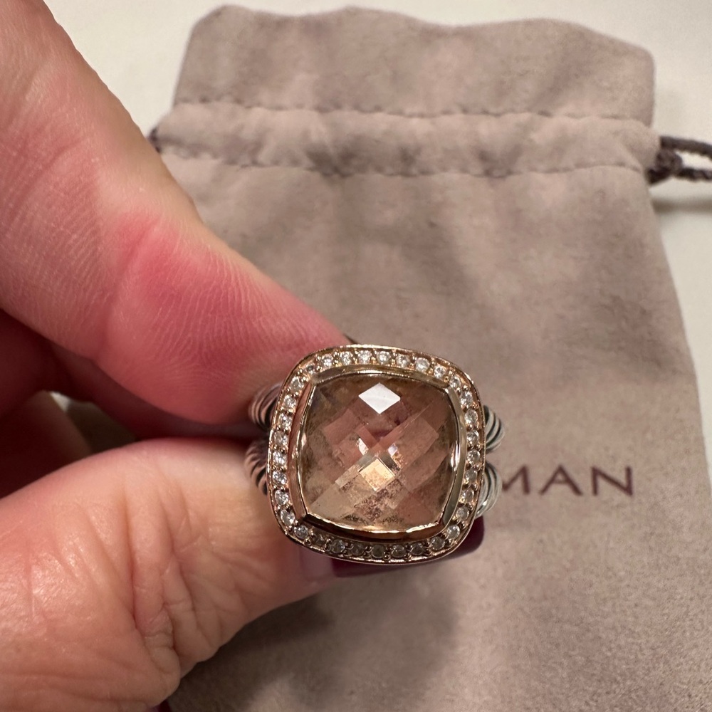 David Yurman Silver and Gold Ring with Morganite Stone size 8 - Picture 4 of 11
